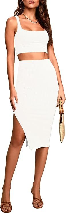 Calling all brides! THIS IS THE DRESS! Perfect for your fun bachelorette party! #amazonfashion #amazonluxury #affordableluxury #brides #bridal #bachelorette Midi Skirt Outfit, Bodycon Midi Skirt, Bachelorette Dress, Ribbed Tank Top, Skirt Outfit, Sleeveless Crop Top, Dress Midi, Ribbed Tank, Bodycon Midi