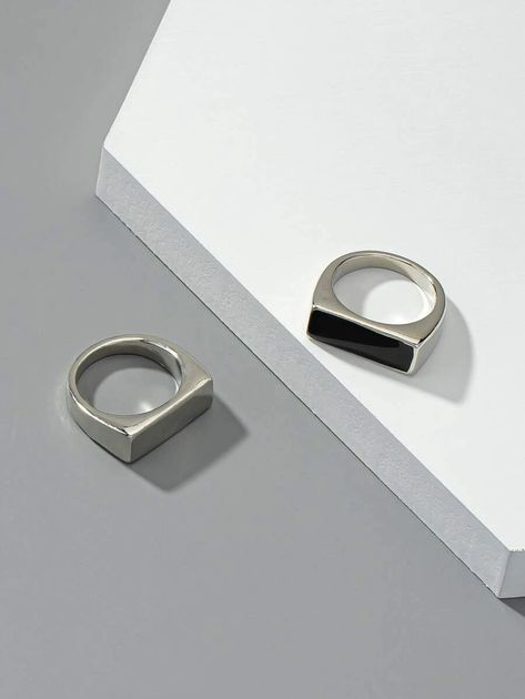 2pcs Men Minimalist Ring | SHEIN Silver Photoshoot, Minimalistic Rings, Minimalistic Ring, Gold Kada, Wedding Concept, Minimalist Men, Embellished Fashion, Mens Silver Jewelry, Mens Gemstone Rings