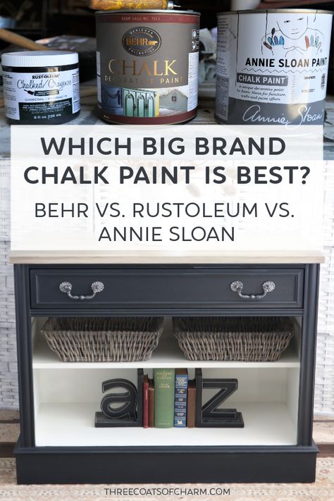 Which big brand chalk paint is the best? We compared brands of chalk paint Rustoleum, Behr and Annie Sloan. You might be surprised by the winner! #chalkpaint #paintedfurniture Behr Classic Noir Chalk Paint, Rustoleum Chalk Paint Charcoal, Behr Chalk Paint Furniture, Behr Chalk Paint, Painting Upcycle, Chalk Paint Brands, Annie Sloan Chalk Paint Colors, Best Chalk Paint, Annie Sloan Graphite