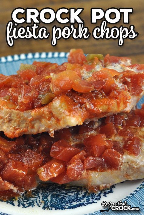 With only three ingredients, these Fiesta Crock Pot Pork Chops are easy to put together, but do not lack flavor. They are so yummy! via @recipescrock Mexican Pork Chops, Slow Cooker Mexican Recipes, Crock Pot Pork Chops, Crock Pot Pork, Slow Cooker Salsa, Pork Crockpot Recipes, Pork Chop Recipes Crockpot, Pork Chop Dinner, Crockpot Pork Chops