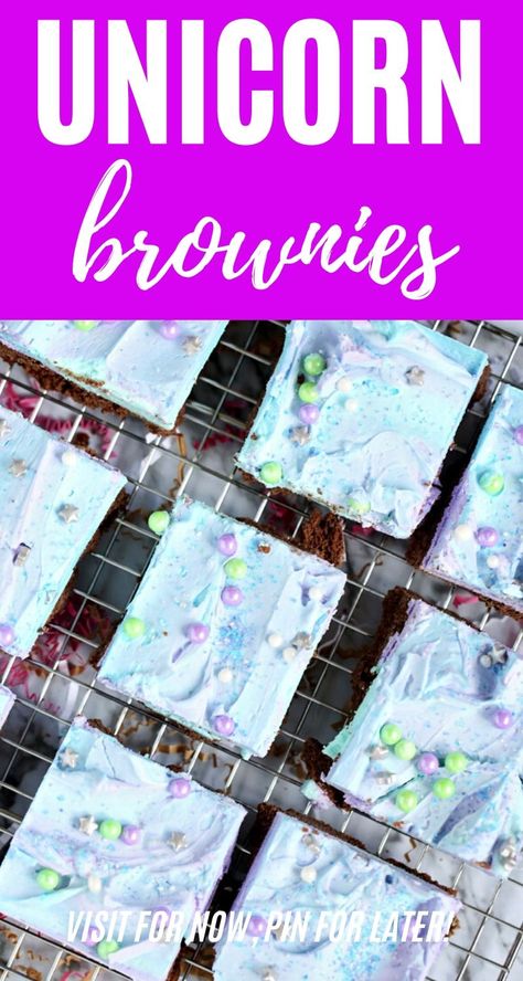 Unicorn Brownies are the perfect way to celebrate the unicorn lover in your life. These brownies are topped with swirled pastel frosting and sprinkles that scream unicorn! These can also be made into a mermaid brownies dessert instead! Mermaid Brownies, Unicorn Brownies, Ocean Themed Food, Desserts Brownies, Decorated Brownies, Texas Recipes, Unicorn Desserts, Chocolate Festival, Candy Games