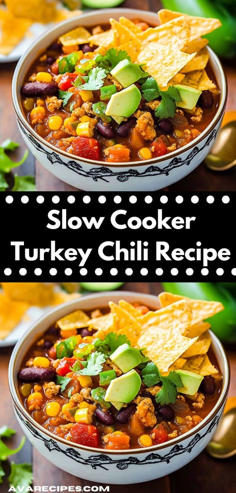 Looking for slow cooker recipes? Try this Slow Cooker Turkey Chili! A flavorful chili recipe easy to make, perfect for slow cooker meals, dinner ideas, and ideal for dinner recipes for family or dinner for two. Slow Cooker Turkey Chili Recipe, Turkey Chili Recipe Crockpot, Dinner For Family, Turkey Chili Crockpot, Dinner Ideas For Two, Chili Recipe Healthy, Turkey Chili Recipe, Slow Cooker Turkey Chili, Slow Cooker Meals