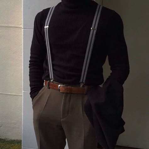 Mens Suspenders Outfit, Mens Club Outfits, Outfits With Suspenders, Gothic Fashion Men, Men Aesthetic Outfits, Oxfords Outfit, Suspenders Outfit, Gentlemen Wear, Winter Attire