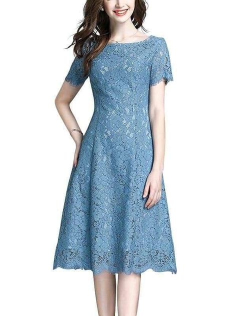 Stylish skater outfits ideas Dress Brokat Modern, Dusty Blue Dress, Women Dresses Casual Summer, Simple Frock Design, Skater Outfits, Blue Dress Casual, Batik Dress, Frock Design, Lace Midi