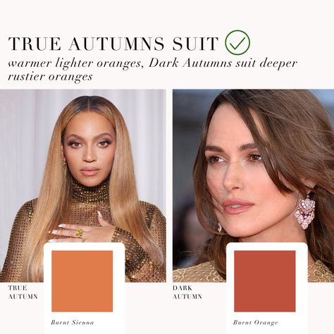 True Autumn VS Dark Autumn comparison. What are the differences between these Autumn sub-seasons?⁠ ⁠ #coloranalysis #colouranalysis #autumnpalette #trueautumn #darkautumn #coloranalyst⁠ Warm Autumn Vs Deep Autumn, True Autumn Color Analysis, True Autumn Hair, Dark Autumn Palette, True Autumn Color Palette, Autumn True, Deep Autumn Makeup, Season Analysis, Deep Autumn Palette