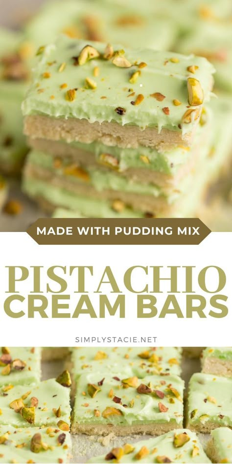 Pistachio Dessert Pudding, St Patrick's Day Dessert, Pistachio Dessert, Pistachio Recipes, Cookie Base, Pistachio Cream, Shortbread Cookie, Desserts For A Crowd, Pudding Desserts