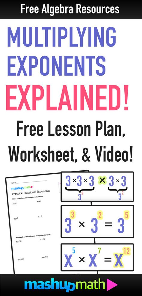 Check out this free Multiplying Exponents with the Same Base Lesson Plan that includes a short Multiplying Exponents video lesson and free Multiplying Exponents worksheet with answer key! (Tags: Algebra, Algebra I, Free Worksheets, Answer Key, Multiply Exponents, Exponent Rules, Laws of Exponents, Variables, Negative Exponents) Multiplying Exponents, Laws Of Exponents Anchor Chart, Exponent Rules Activities, Exponents Worksheet For Class 8, Math Exponent Rules, Properties Of Exponents, Laws Of Exponents, Negative Exponents, Exponent Worksheets