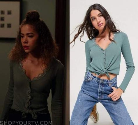 Ginny And Georgia Season 1, Georgia Clothes, Georgia Style, Ginny And Georgia, Green Lace Top, Georgia Fashion, Worn On Tv, Overall Outfit, Artsy Outfit