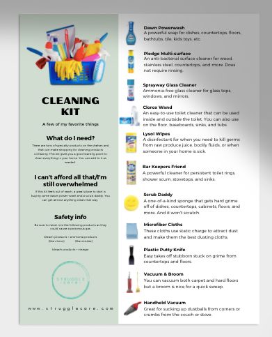 Basic Cleaning Kit Guide Struggle Care Cleaning, Struggle Care, Kc Davis, Cleaning Supplies List, Bar Keepers Friend, Bar Keeper, Home Management Binder, Todo List, Cleaning Business