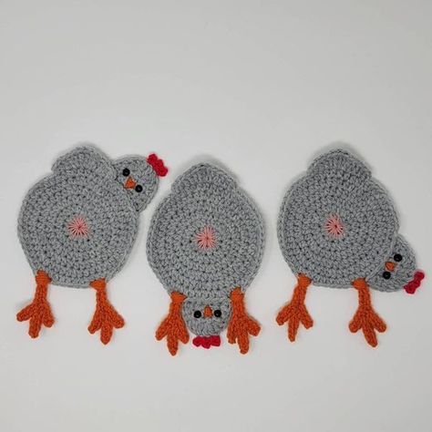 Free Crochet Pattern | I thought these crochet chicken coasters were so cute | Facebook Easy Crochet Chicken, Crochet Chicken Coaster, Office Humor Funny, Egg Coaster, Chicken Coaster, Chicken Coasters, Crochet Hen, Chicken Applique, Funny Coaster