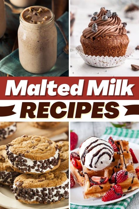 Mad for malted milk? These malted milk recipes got you covered. From shakes and cakes to pies and pudding, these sweets will have your mouth drooling! Chocolate Malt Cupcakes, Malt Cookie Recipes, Malt Extract Recipes, Malted Milk Recipes Desserts, Malted Milk Cake Recipe, Malt Shake Recipes, Malt Powder Recipes, Malted Milk Powder Recipes, Malted Milk Recipes