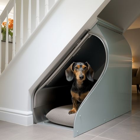 A Glimpse of Tomorrow's Canine Comfort Dog Room Under Stairs Idea Image Design Under Stairs, Under Stairs Ideas, Dog Room Design, Under Stairs Dog House, Dog Nook, Under Stairs Nook, Room Under Stairs, Stair Nook, Dog Spaces