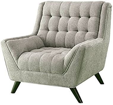 Grey Upholstered Chenille Mid-Century Tufted Padded Arm Chair Furnitur Ruang Keluarga, Tufted Chair, Tufted Arm Chair, Retro Chair, Coaster Furniture, Modern Armchair, Contemporary Sofa, Chair Upholstery, Retro Home Decor