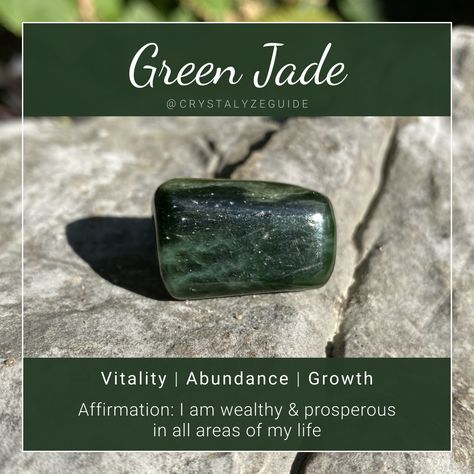 Jade Crystal Affirmation, Green Jade Meaning, Jade Crystal Meaning, Crystal Correspondences, Crystal Affirmations, Jade Properties, Green Jade Crystal, Leo Birthstone, Crystal Tips