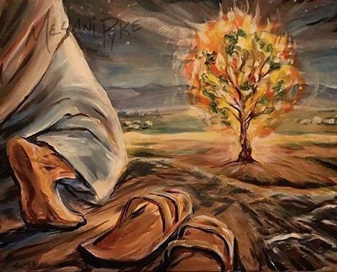 Bush Drawing, Prophetic Painting, The Burning Bush, Biblical Artwork, Exodus 3, Jesus Artwork, Burning Bush, Bible Images, Bible Illustrations