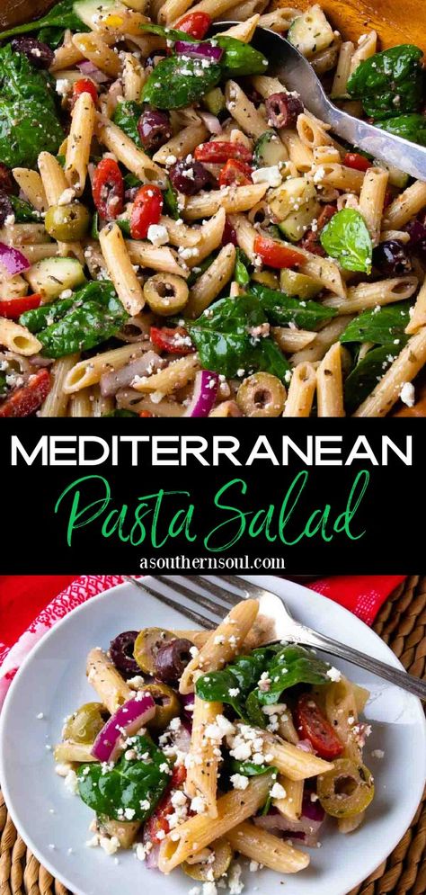 Olive Pasta Salad, Olive Pasta, Mediterranean Pasta Salad, Salty Recipes, Mediterranean Recipes Healthy, A Southern Soul, Mediterranean Pasta Salads, Mediterranean Diet Recipes Dinners, Baker By Nature