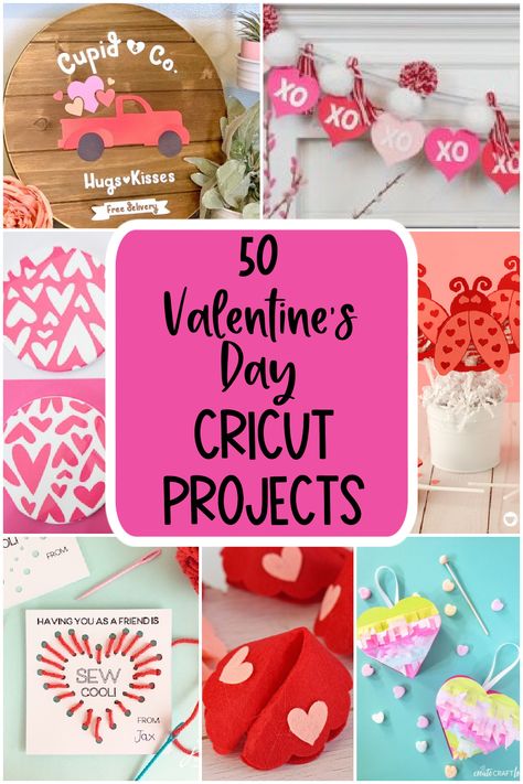 50 Cricut Valentine's Day project ideas - gifts, decor, classroom Valentines cards & boxes, party ideas and more! via @lydioutloud Cricut Vinyl Projects Valentines Day, Cricket Valentines Ideas, Cricut Projects Valentines Day Ideas, Cricut Valentines Projects Kids School, Circuit Valentine Projects, Valentines Day Cricut Ideas, Diy Cricut Valentines Projects, Cricut Valentines Projects To Sell, Valentine Cricut Ideas