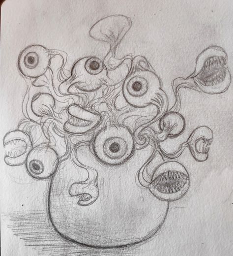 Creepy Garden Drawing, Imaginary Plants Drawing, Plants With Faces Drawings, Plant With Eyes Drawing, Eye Plant Drawing, Plant Monster Drawing, Monster Flower Drawing, Plants With Eyes Drawing, Scary Plant Drawing