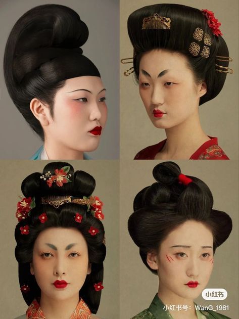 Ancient China Makeup, Ancient Chinese Makeup, Tang Dynasty Hairstyles, Tang Dynasty Makeup, Traditional Chinese Makeup, Traditional Chinese Hair, Tang Dynasty Fashion, Tang Dynasty Clothing, Historical Makeup