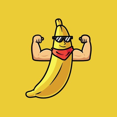 Cool happy strong smiling banana show mu... | Premium Vector #Freepik #vector #mascot-design #cartoon-logo #fruit-character #vitamin-logo Logo Banana, Banana Character, Nail Competition, Banana Logo, Banana Illustration, Banana Cartoon, Fruit Character, Pizza Cartoon, Cartoon Character Illustration