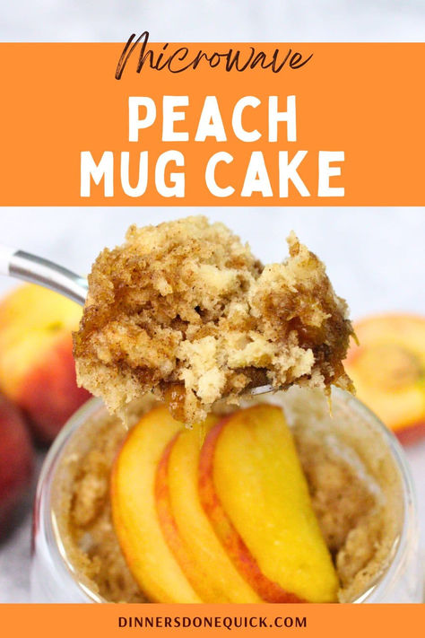 Craving a delicious dessert but short on time? Try this Microwave Peach Mug Cake! Made from scratch with fresh peaches, it's ready in just minutes and perfect for satisfying your sweet tooth. This quick and easy recipe is perfect for a solo treat or to impress unexpected guests. Follow the simple steps and enjoy a warm, moist cake straight from your microwave. Click to get the full recipe and make your own peach mug cake! #MugCake #PeachDessert #QuickRecipes #MicrowaveCooking Mug Pie Recipes, Delicious Mug Cake Recipes, Mug Peach Cobbler Microwave, One Cup Dessert Mug Cakes, Microwave Cobbler, Peach Cobbler Mug Cake, Peach Mug Cake, Mug Desserts Microwave, Mug Cake Recipe Microwave