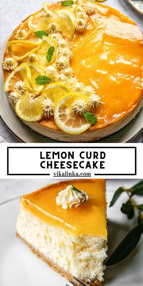 This lemon cheesecake, topped with lemon curd and whipped cream rosettes, is as luxurious as it is delicious. Learn the secrets to the fluffiest interior and a crack-free top below! Lemon Ricotta Cheesecake, Lemon Curd Cheesecake, Fancy Desserts Recipes, Lemon Cheesecake Recipes, Ricotta Cheesecake, Easy No Bake Cheesecake, Best Sweets, Baked Cheese, Digestive Biscuits