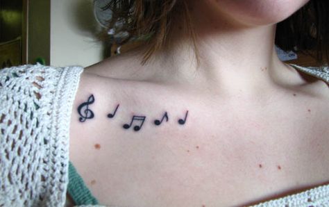 55 Cool Collar Bone Tattoos - Hative Tattoo Nota Musical, Clavicle Tattoo, Hawaii Tattoos, Music Notes Tattoo, Music Note Tattoo, Tattoo Trend, Bone Tattoos, Music Tattoo Designs, Note Tattoo