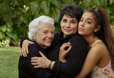 Three of Hearts“She has a way of taking on everyone’s pain,” says Grande’s mother, Joan, center. Grandmother Marjorie is at near right.On Ariana: Chloé dress. Ariana Grande Cover, Thank U Next Era, Dangerous Woman Tour, Ariana Grande Pictures, Annie Leibovitz, Vogue Us, Thank U Next, Ariana G, Vogue Covers