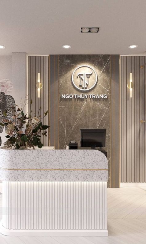 Boutique Reception Desk, Boutique Reception, Cash Counter Design, Marble Interior Design, Office Reception Design, Dental Office Design Interiors, Spa Interior Design, Reception Desk Design, Retail Store Display