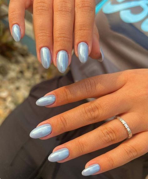 Baby Blue Cat Eye Nails, Blue Chrome Nails Almond, Blue Chrome Nails, Uñas Ideas, Nail Appointment, Nail Types, Eye Nails, Nails 2022, Classic Nails