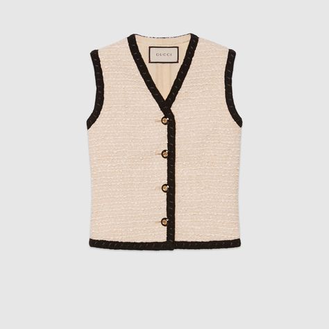 Tweed vest in Ivory tweed | Gucci Women's Jackets Gucci Tweed, Tweed Vest, Ladylike Style, Vest Fashion, Fashion Design Clothes, Fashion Fits, High Fashion Street Style, Blackpink Fashion, Looks Vintage