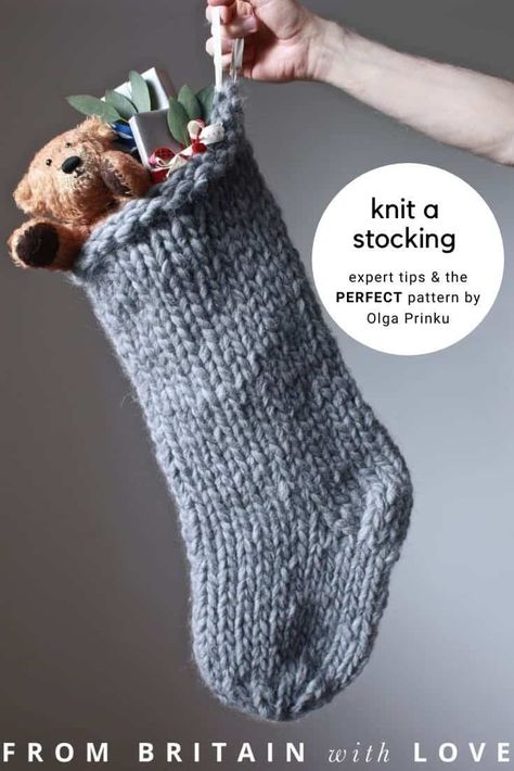 How to knit a Christmas stocking - From Britain with Love Free Stocking Knitting Pattern, Diy Knitted Christmas Stocking, Free Knitting Stocking Pattern, Knit Pattern Christmas Stocking, Knitting Pattern For Christmas Stocking, Stocking Pattern Knit, Free Christmas Stocking Knitting Pattern, Chunky Knit Stocking Pattern Free, Chunky Stocking Pattern