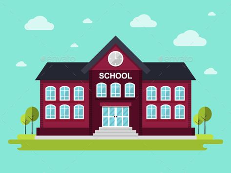 School Vector illustration EPS. Download here: https://graphicriver.net/item/school/14088133?ref=ksioks Illustration School, School Vector, Episode Interactive Backgrounds, School Illustration, School Cartoon, Building Drawing, School Celebration, School Building, Flat Illustration