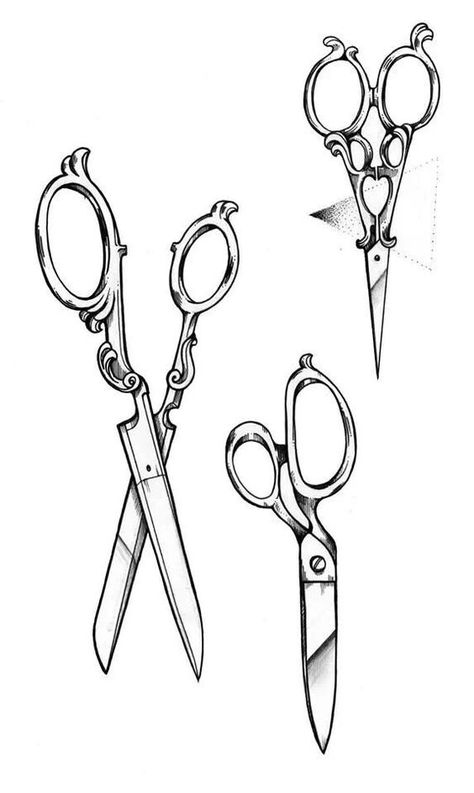 Barber Shears Tattoo, Sewing Shears Tattoo, Vintage Scissors Illustration, Antique Scissors Drawing, Scissors Reference Drawing, Open Scissors Drawing, Hand Holding Scissors Tattoo, Vintage Scissors Drawing, Scizzors Tattoo