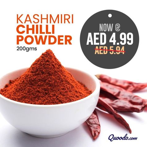 Add Vibrant Color And Spice To Your Dishes🥘 Order Kashmiri Chilli Powder at AED 4.99 on Quoodo and get it home delivered 🚚 #kashmiriredchillipowder #bestkashmirichillipowder #chilipowder #kashmirichillipowderprice #kashmirichillipowderonline #spiceproducts #spicepowderonline #spicepowder #spices #buyspicesnearme #spicepowderprice #buyspicepowder #buyspicesonline #groceryessentials #quoodoessentials #quoodo #UAE Kashmiri Chilli, Grocery Essentials, Chilli Powder, Chili Powder, Get It, Tableware, Color