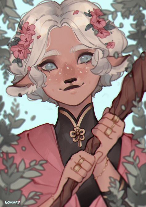 Fawn Dnd Character, Fawn Character Design, Fawn Dnd, Sheep Hybrid Oc, Fawn Oc, Firbolg Character Design, Firbolg Art, Dnd Drawings, Druid Oc