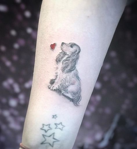 Spaniel Tattoo, Ear Outline Tattoo, Dog Outline Tattoo, Ear Outline, Memorial Tattoo Ideas, Small Dog Tattoos, Tattoos For Dog Lovers, Dog Memorial Tattoos, Dog Outline