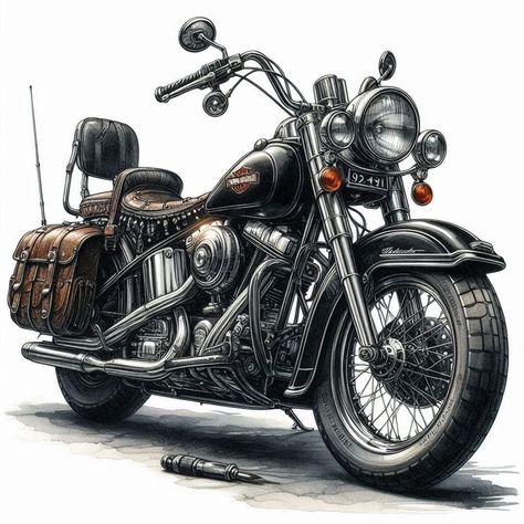 Vintage Bobber Motorcycle, Vintage Harley Davidson Art, Vintage Motorcycle Tattoo, Harley Davidson Sketch, Old School Biker Art, Motorcycle Sketch Drawing, Harley Davidson Engine Drawing, Vintage Motorcycle Art Design, Harley Davidson Heritage Softail Classic