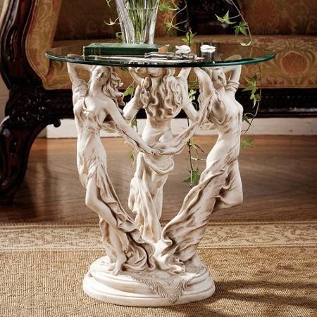 Design Toscano The Muses Glass Topped Sculptural End Table - Walmart.com Greek Muses, Greek Goddesses, Lampe Art Deco, The Muses, Glass Top Side Table, Poetry Art, Antique Stone, Décor Boho, Design Toscano