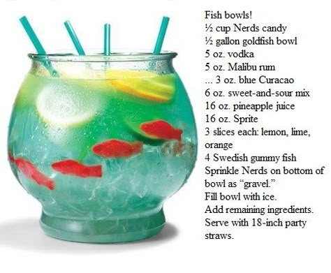 Fish Bowl Ideas Drinks, Fish Bowl Drink Recipe, Spongebob Themed Cocktails, Spongebob Cocktail, Spongebob Themed Drinks, Spongebob Drinks, Adult Spongebob Party, Fish Bowl Drink, Fishbowl Drink