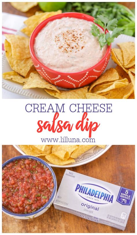 Cheese Salsa Dip, Cream Cheese Salsa Dip, Easy Cream Cheese Recipes, Salsa Dip Recipe, Sweet Salsa, Quick Salsa, Dip For Tortilla Chips, Cream Cheese Recipes Dip, Creamy Salsa