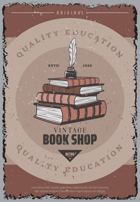 Book Vintage Poster, Book Store Logo Design Ideas, Books Poster Design, Books Aesthetic Poster, Poster Book Design, Book Advertisement Design, Book Posters Design, Book Store Logo Design, Books Logo Design