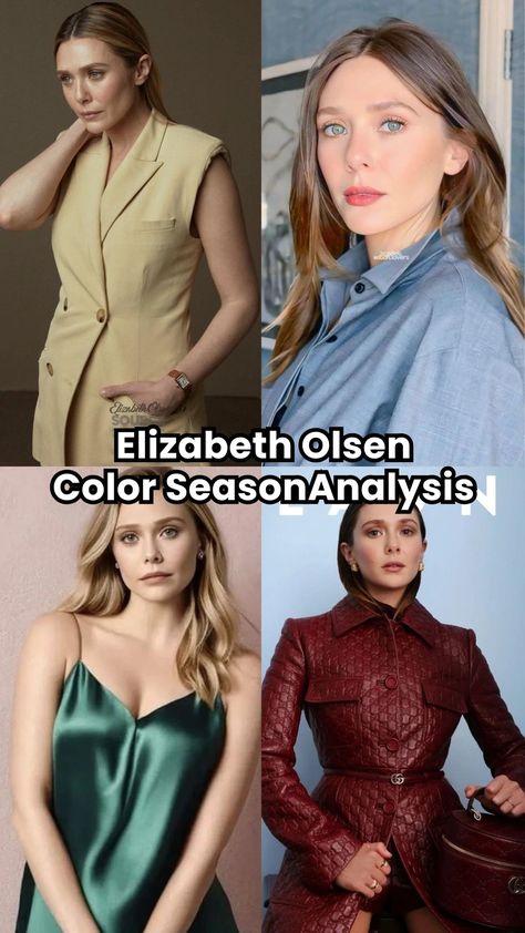 Elizabeth Olsen color season explored through online analysis. Discover the benefits of accuracy, cost-effectiveness, and expert insight. Elizabeth Olsen Pink Hair, Kibbe Color Season, Elizabeth Olsen Color Analysis, Jennifer Aniston Color Palette, Celebrity Color Analysis, Elizabeth Olsen Hair Color, Soft Autumn Color Palette Celebrities, Elizabeth Olsen Red Hair, Soft Summer Vs Soft Autumn