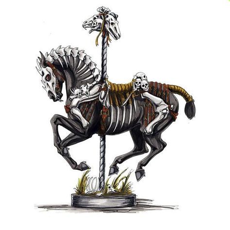 500+ Really Cool Tattoo Designs and Sketches - Awesome Dark Horse Halloween Carousel, Carousel Tattoo, Skeleton Horse, Horse Tattoo Design, Fantasy Horses, Carousel Horse, Horse Tattoo, Painted Pony, Horse Drawing