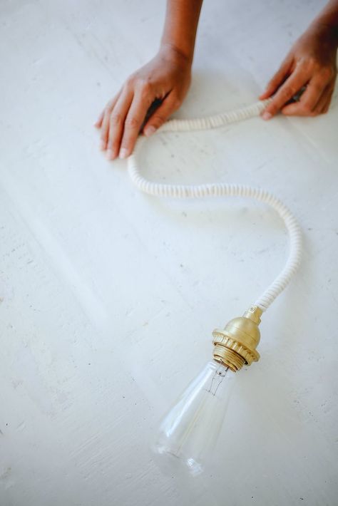 Quick DIY: Rope Wrapped Cord Light Light Cord Cover, Diy Hanging Light, Pendant Light Cord, Diy Pendant Light, Rope Pendant Light, Wrapped Lights, Diy Light, Diy Shades, Cord Light