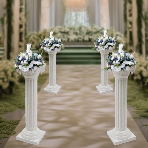 PRICES MAY VARY. 【Durable】These Wedding Decorative Columns are made of thickened plasticm adopting injection molding technology, making them more sturdy, wear-resistant, and less prone to aging. The surface and edges are carefully treated to ensure smooth and burr free edges. The interface adopts plastic connecting pipes to ensure tight connection and not easy to loosen. 【4-Piece Set】The size of the flower stand is 10.63*34.65 inches, including 4 pieces. The white appearance is classic and elega Wedding Pillar Decorations, Party Columns, Roman Pillars, Roman Wedding, Floral Wedding Party, Pillar Decorations, Wedding Columns, Wedding Pillars, Venetian Wedding