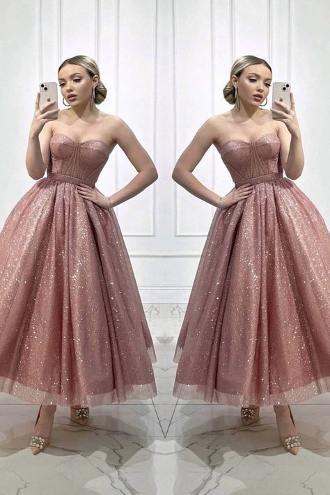 Pink Sparkly Midi Ball Gown Midi Ball Gown, Best Homecoming Dresses, Midi Prom Dress, School Prom, Homecoming Party, Pink Sparkly, Special Occasion Outfits, Dinner Dress, Hoco Dresses