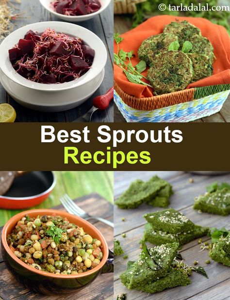 41 best sprouts recipes, collection of Indian sprouts recipes Moong Sprouts, Sprout Recipe, Bean Sprout Recipes, Bean Sprout Salad, Grain Salads, Sprouts Recipes, 3 Sprouts, Sprouts Recipe, Beetroot Salad