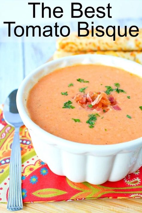 Easy Tomato Bisque, Tomato Bisque Recipe, Creamy Tomato Soup Recipe, Tomato Bisque Soup, Bisque Soup Recipes, Creamy Soups, Homemade Tomato Soup, Soup Homemade, Bisque Soup