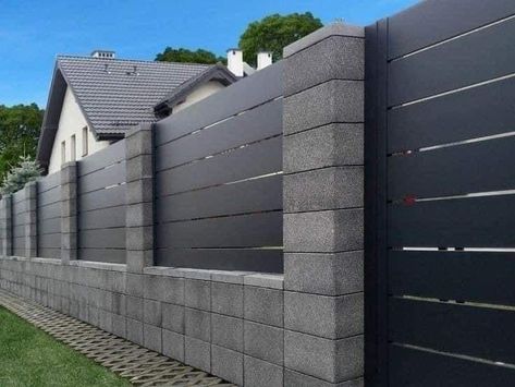 Concrete Fence Wall, Garden Wall Ideas, Fence Wall Design, Fence Gate Design, Front Wall Design, Modern Gate, House Fence Design, House Fence, Modern Fence Design